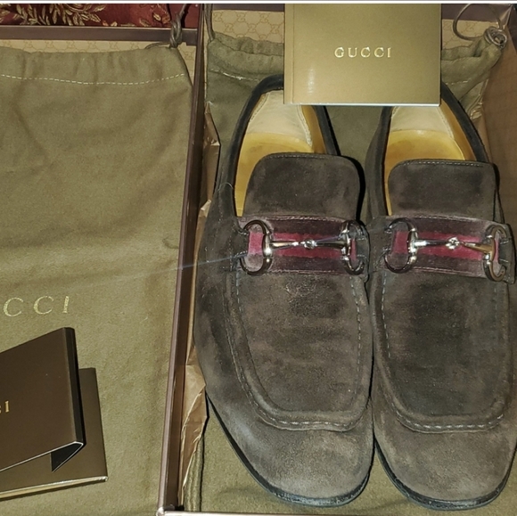 GUCCI Moca Pelle S. Cuoio Horsebit suede loafers w/ box & dusters - Picture 2 of 16